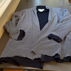 Neon Buddha Reversible Navy and White Striped Cardigan.  Solid Navy.